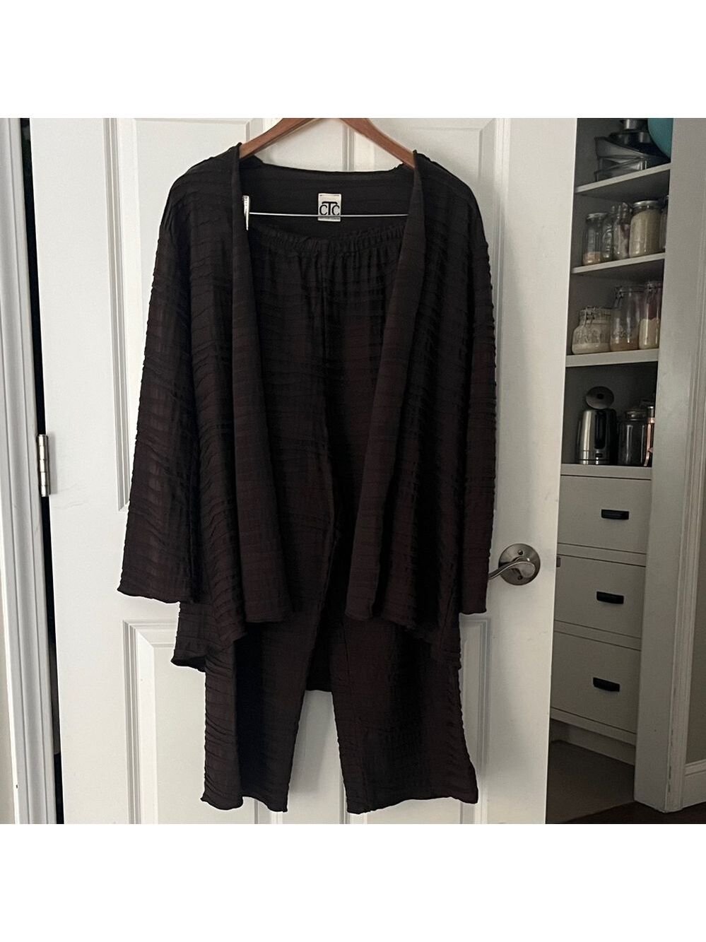 Carol Turner Collection Brown Wide Leg Pants & Open Cardigan Set Sz Medium